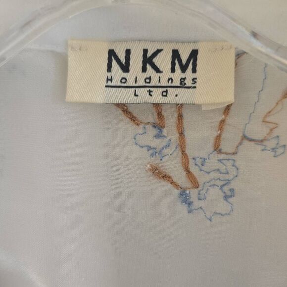 NKM Holdings Unisex Sheer White Organza Embroidered Hawaiian Shirt, NWOT, XL - Picture 9 of 9